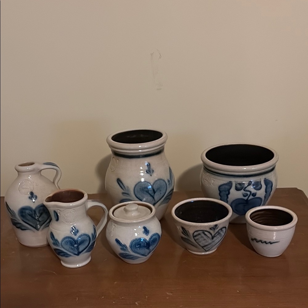 Handcrafted Ceramic Pottery Set with Blue Accents